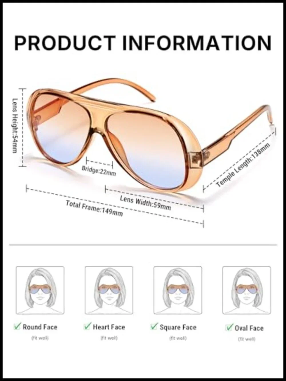 Retro Oversized Aviator Sunglasses UV400 Wide Lens Statement Shades Streetwear